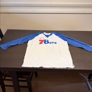 New Era White Tee with Blue Ribbed Collar